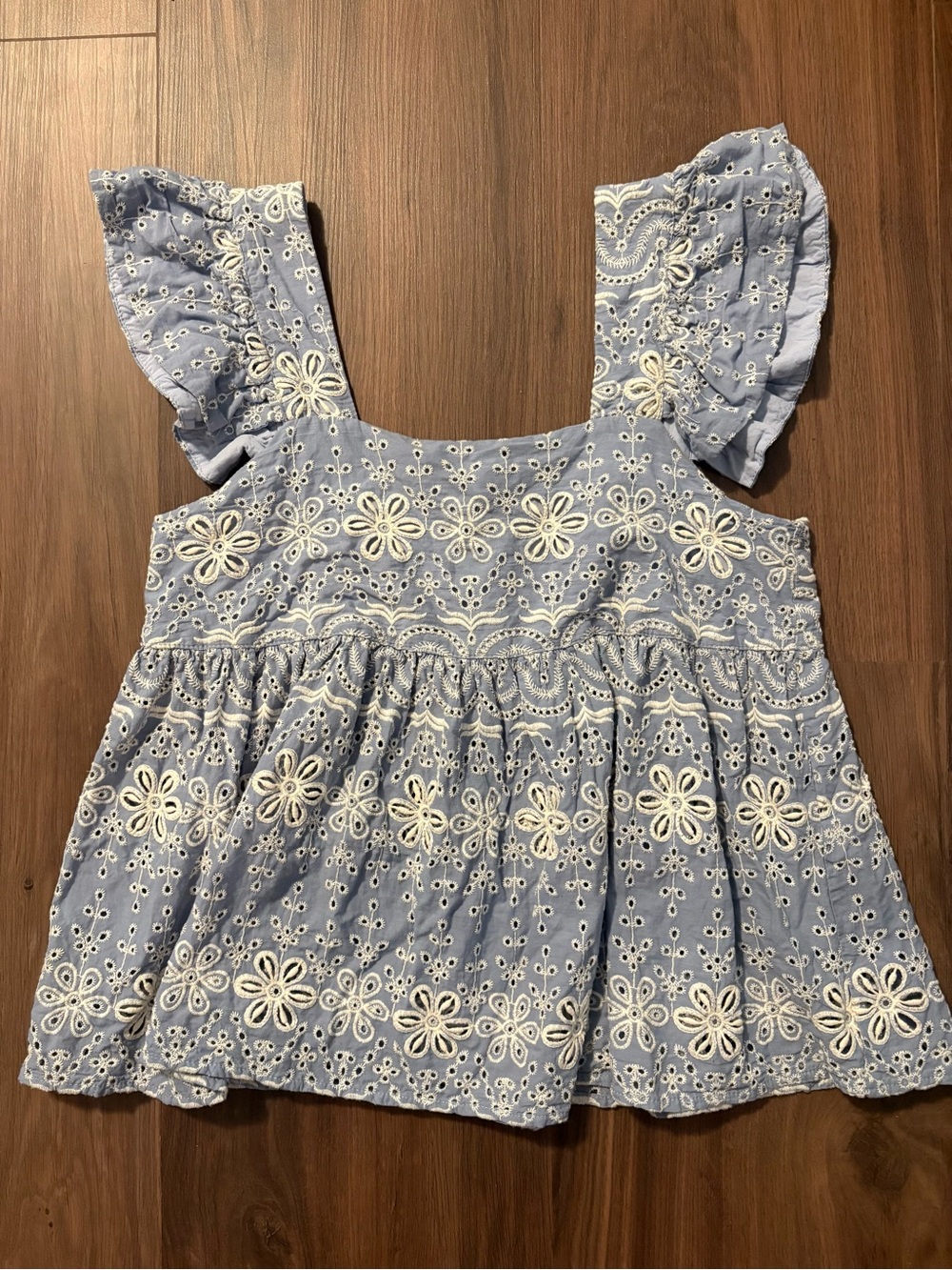 Anthropologie THML Eyelet Lace Embroidered Ruffle Top | Size S